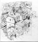 Alicante rooftops, pencil.